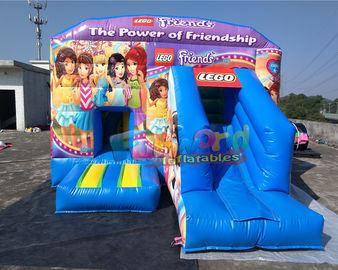 लड़कियों के लिए स्लाइड के साथ लेगो inflatable उछल महल रेशम मुद्रण