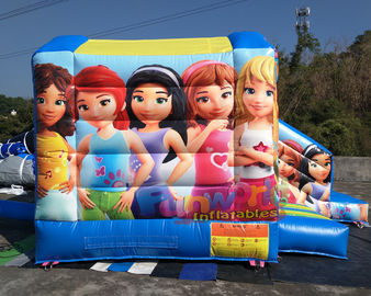 लड़कियों के लिए स्लाइड के साथ लेगो inflatable उछल महल रेशम मुद्रण