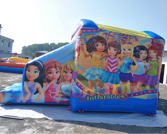 लड़कियों के लिए स्लाइड के साथ लेगो inflatable उछल महल रेशम मुद्रण